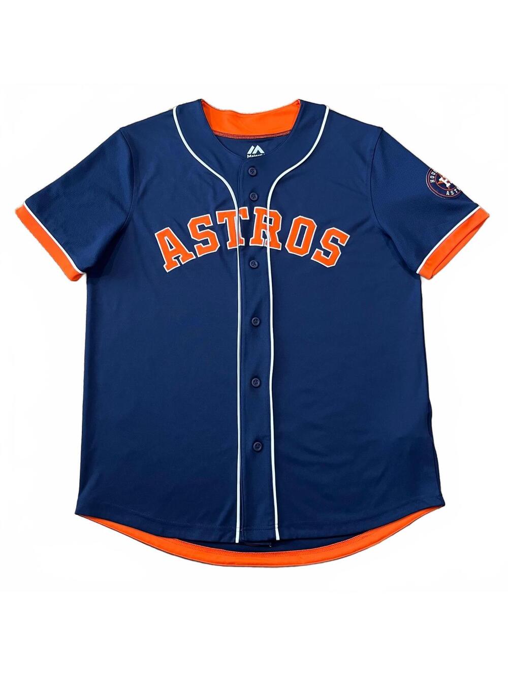 Houston Astros Majestic MLB Mens Baseball Jersey Blue Orange Size Large